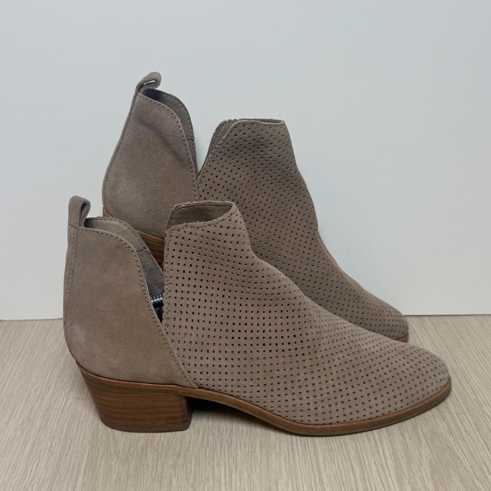 Ankle Booties Dolce Vita Womens 8.5 Taupe Suede Kaidie Cutout Block Heel